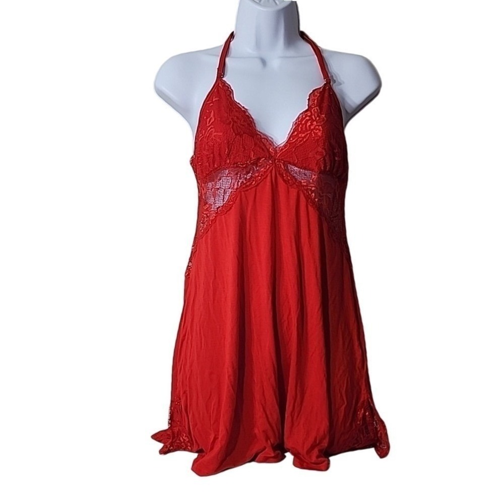 NWOT Avidlove Women Sz M Red Slip Dress Sleepwear Chemise side mesh panels